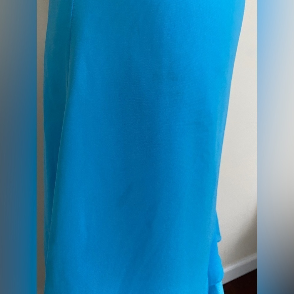 NWT Turquoise Spaghetti Strap Fit & Flare Asymmetrical Layered Hem Formal Dress - Picture 6 of 12